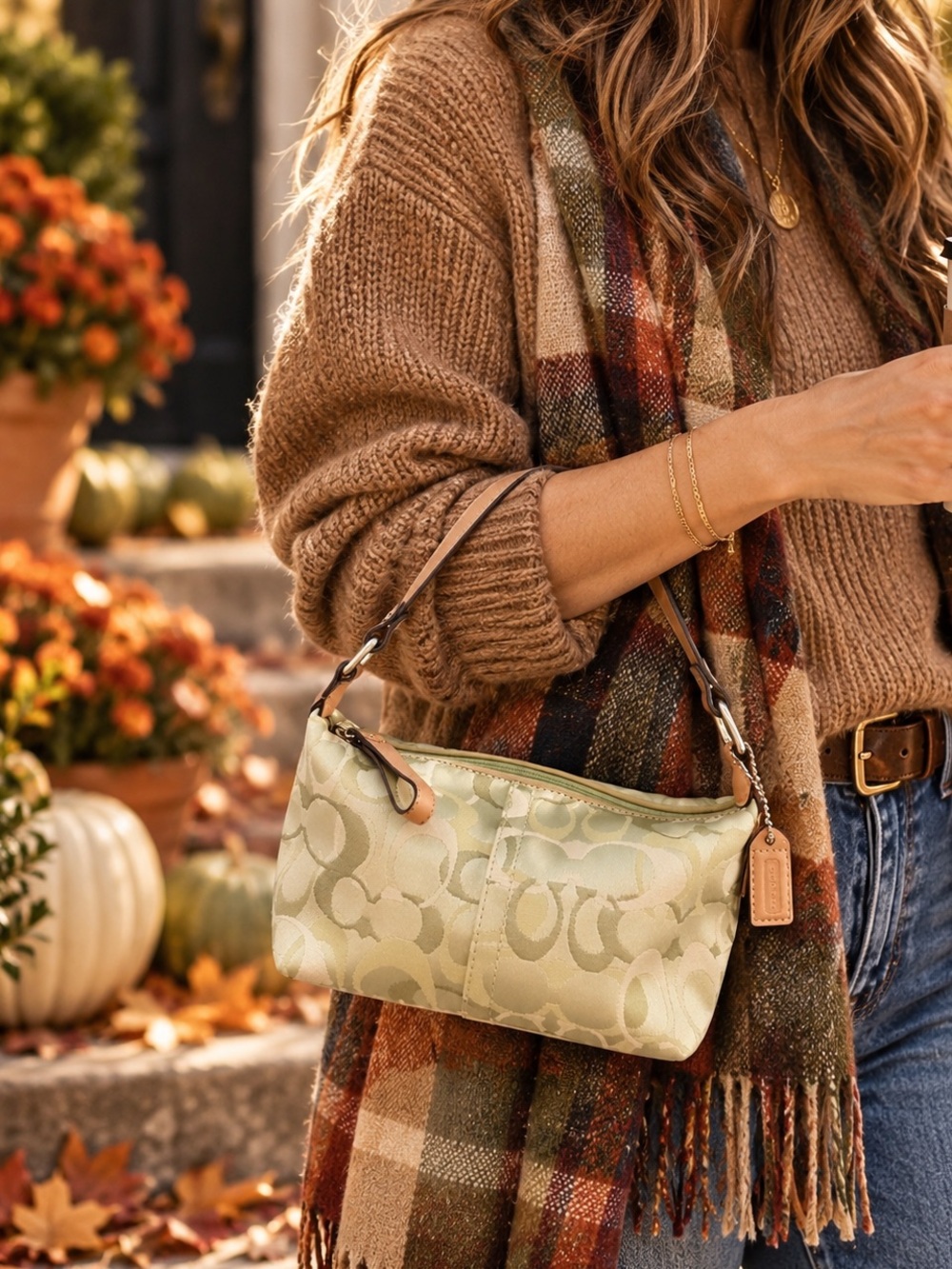 🍏 Rare Y2K Coach Optic Signature C Mini Bag / Pouch (6561) | Pistachio